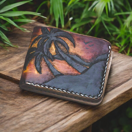 "Sunset Palms" - Handcrafted Leather Wallet