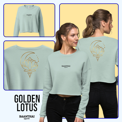 "Golden Lotus" Women's Cropped Sweatshirt - Sage