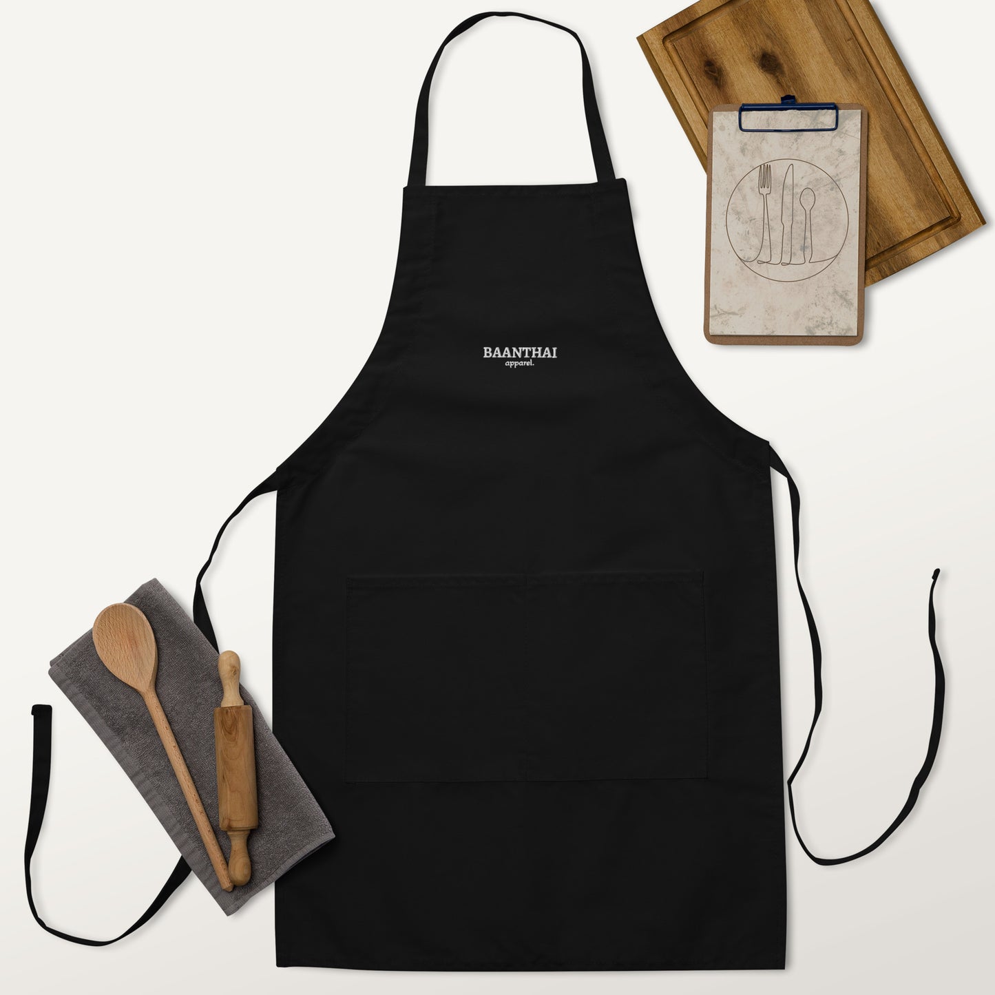 "Embroidered Essentials" Apron - Black