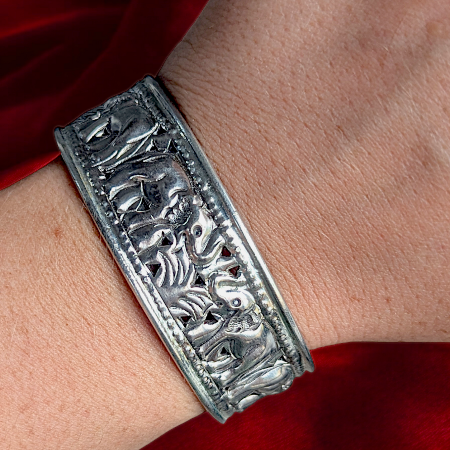 Elephant Engraved Thai Silver Cuff