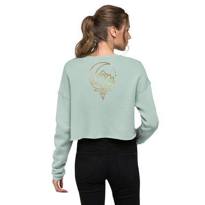 "Golden Lotus" Women's Cropped Sweatshirt - Sage