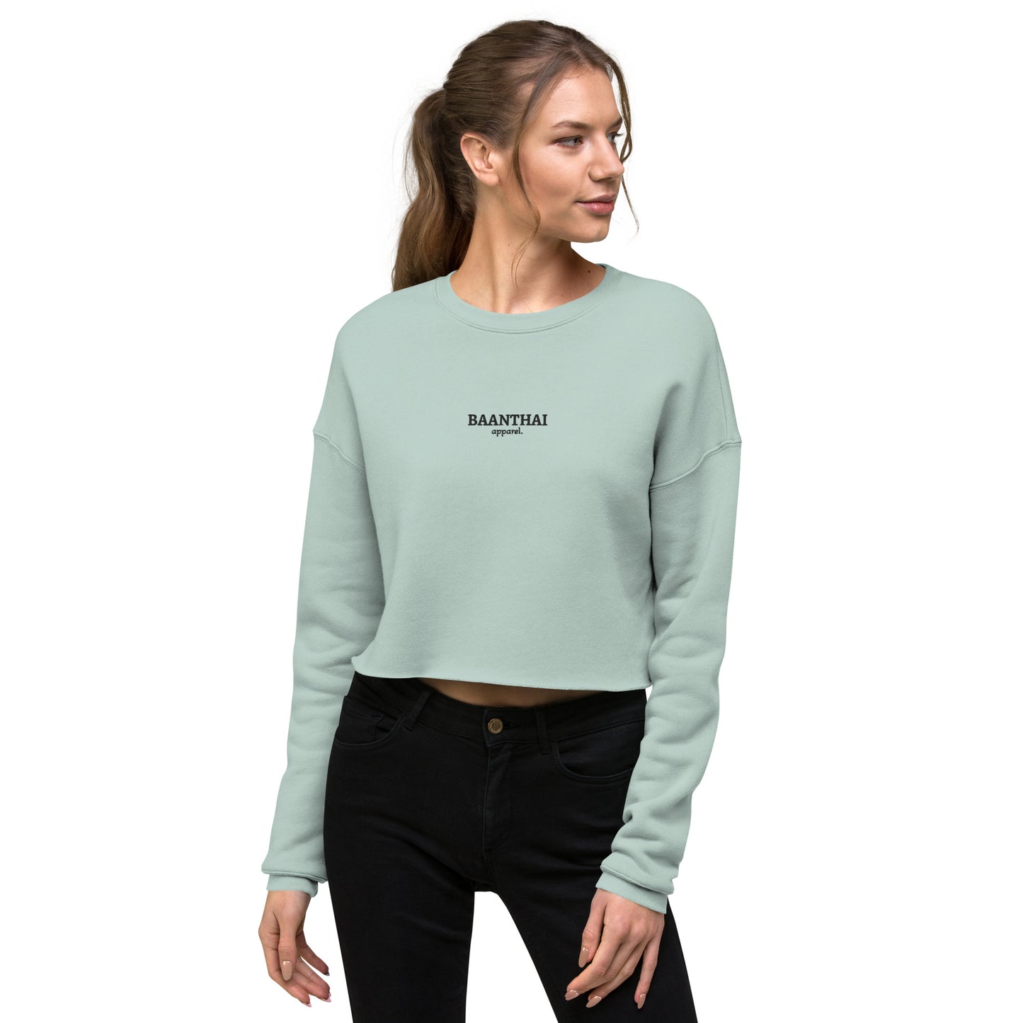 "Golden Lotus" Women's Cropped Sweatshirt - Sage