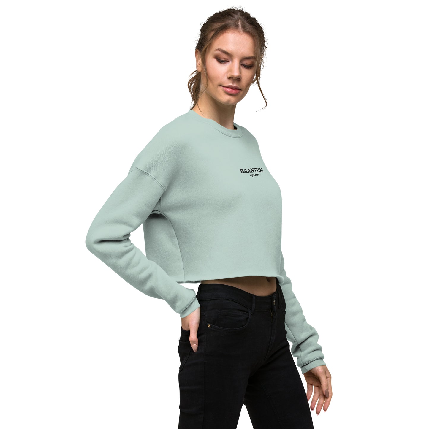 "Golden Lotus" Women's Cropped Sweatshirt - Sage